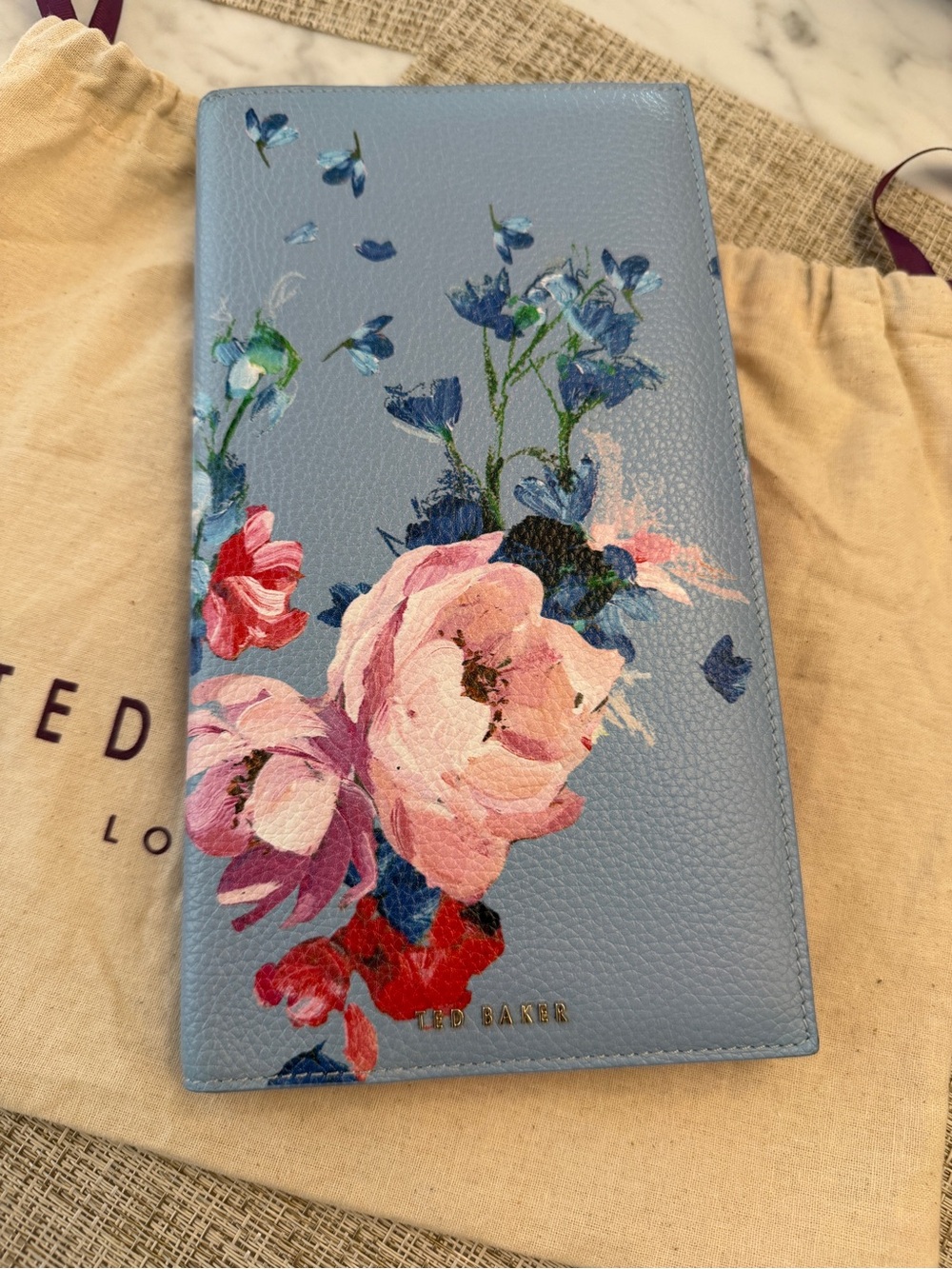 Ted Baker Light Blue Floral Long Travel Wallet like new